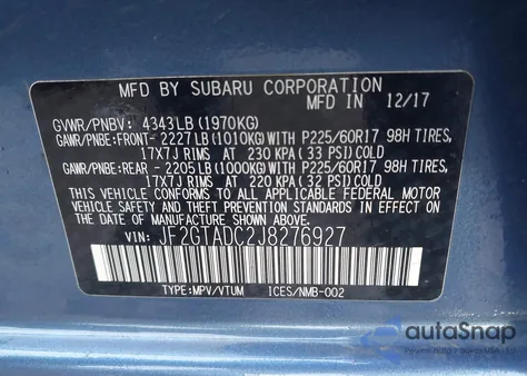 2018 Subaru Crosstrek 2.0I Premium из США, поврежденный, VIN JF2GTADC2J8276927